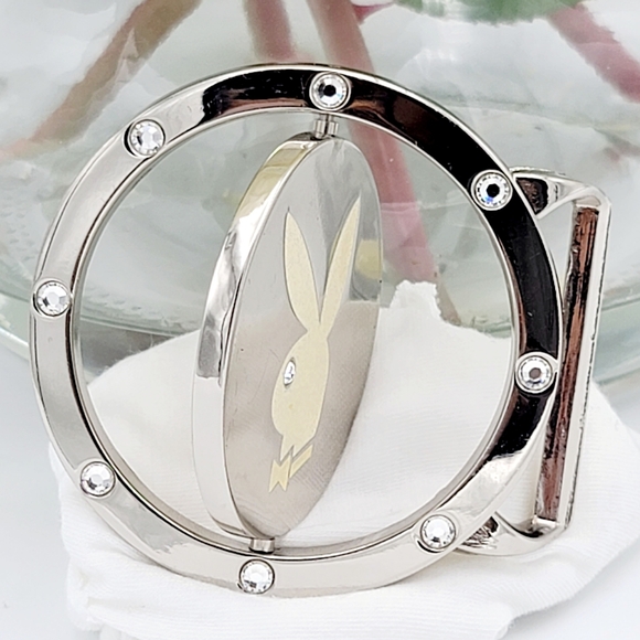 Y2K PLAYBOY Rhinstones Reversible Leather Black Belt Vintage RARE Circa2005 Pink - Picture 5 of 10